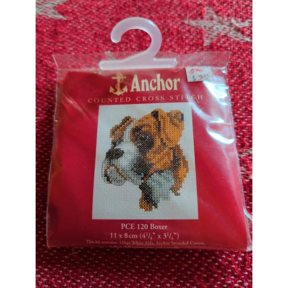 New Vintage Counted Cross Stitch Anchor Boxer Dog Finish Size 4.25x3.25